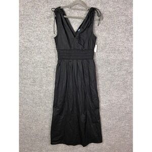 Old Navy Black Sleeveless Midi Dress Tie‎ Strap V Neck Smocked Waist NEW Size S